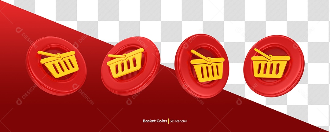 Ícone de Cesta de Compras do Dia do Consumidor Elemento 3D Vermelho Composição PSD