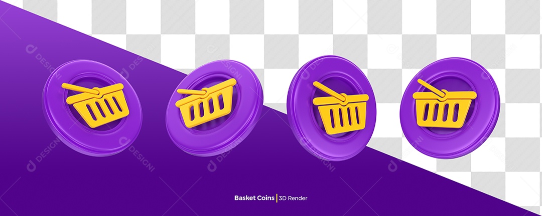 Ícone de Cesta de Compras do Dia do Consumidor Elemento 3D Roxo para Composição PSD