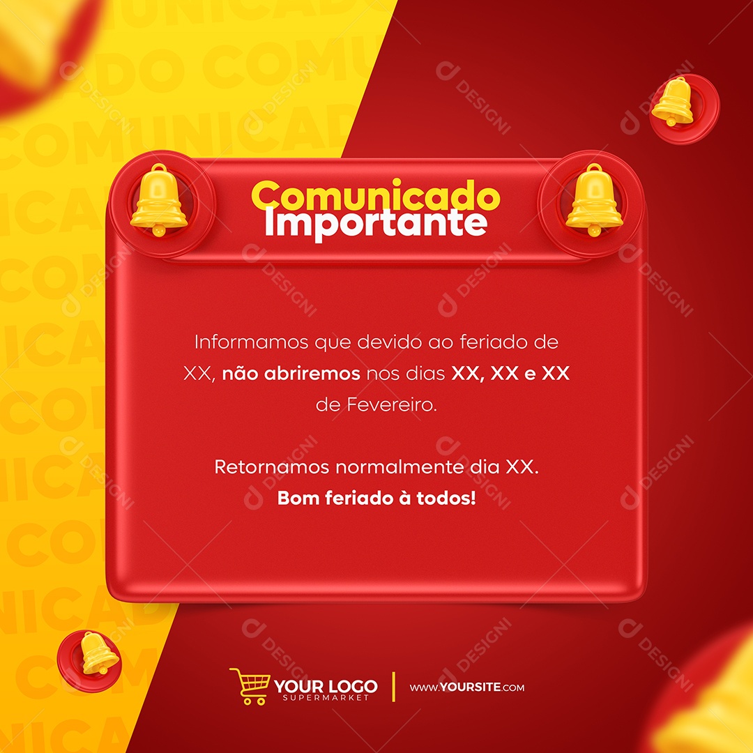 Comunicado Importante Informamos Que Devido ao Feriado Dia Do Consumidor Não Abriremos Social Media PSD Editável