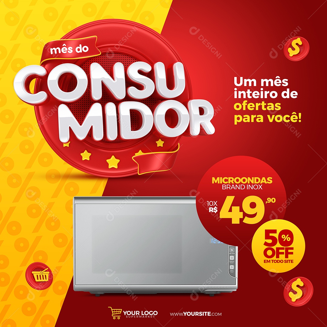 Social Media Mês do Consumidor Microondas Brand Inox 49,90 Loja Eletrodomésticos PSD Editável