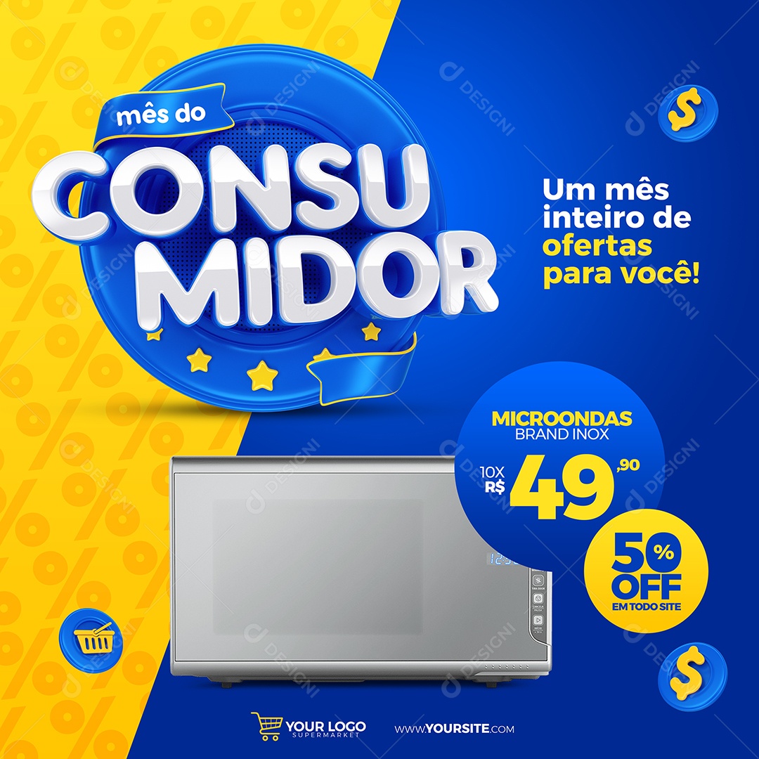 Social Media Mês do Consumidor Microondas Brand Inox 49,90 Loja Eletrodomésticos PSD Editável