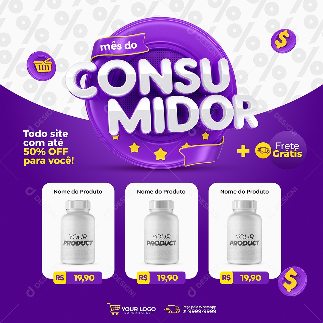 Mês do Consumidor Todo Site Com Até 50% Off Para Você Supermercado Social Media PSD Editável