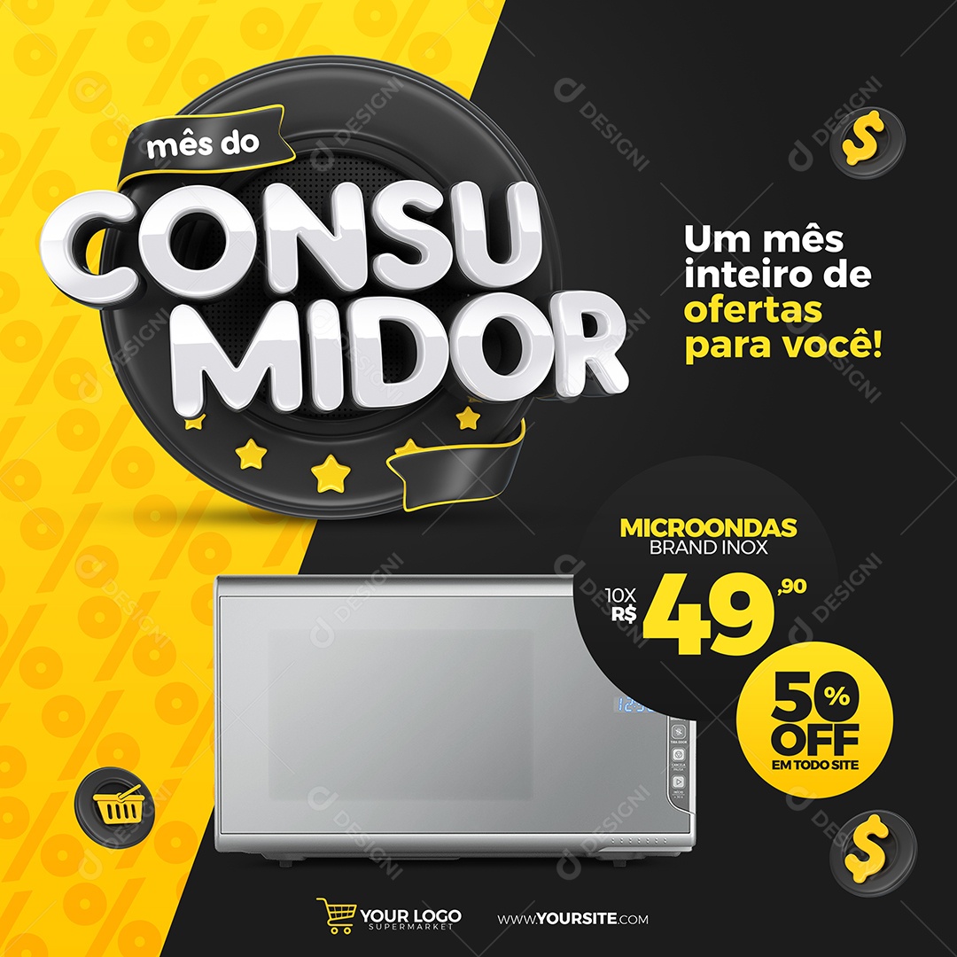 Mês do Consumidor Microondas Brand Inox 49,90 Loja Eletrodomésticos Social Media PSD Editável