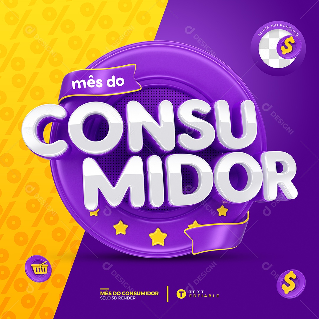 Mês do Consumidor Selo 3D Roxo Para Composição PSD