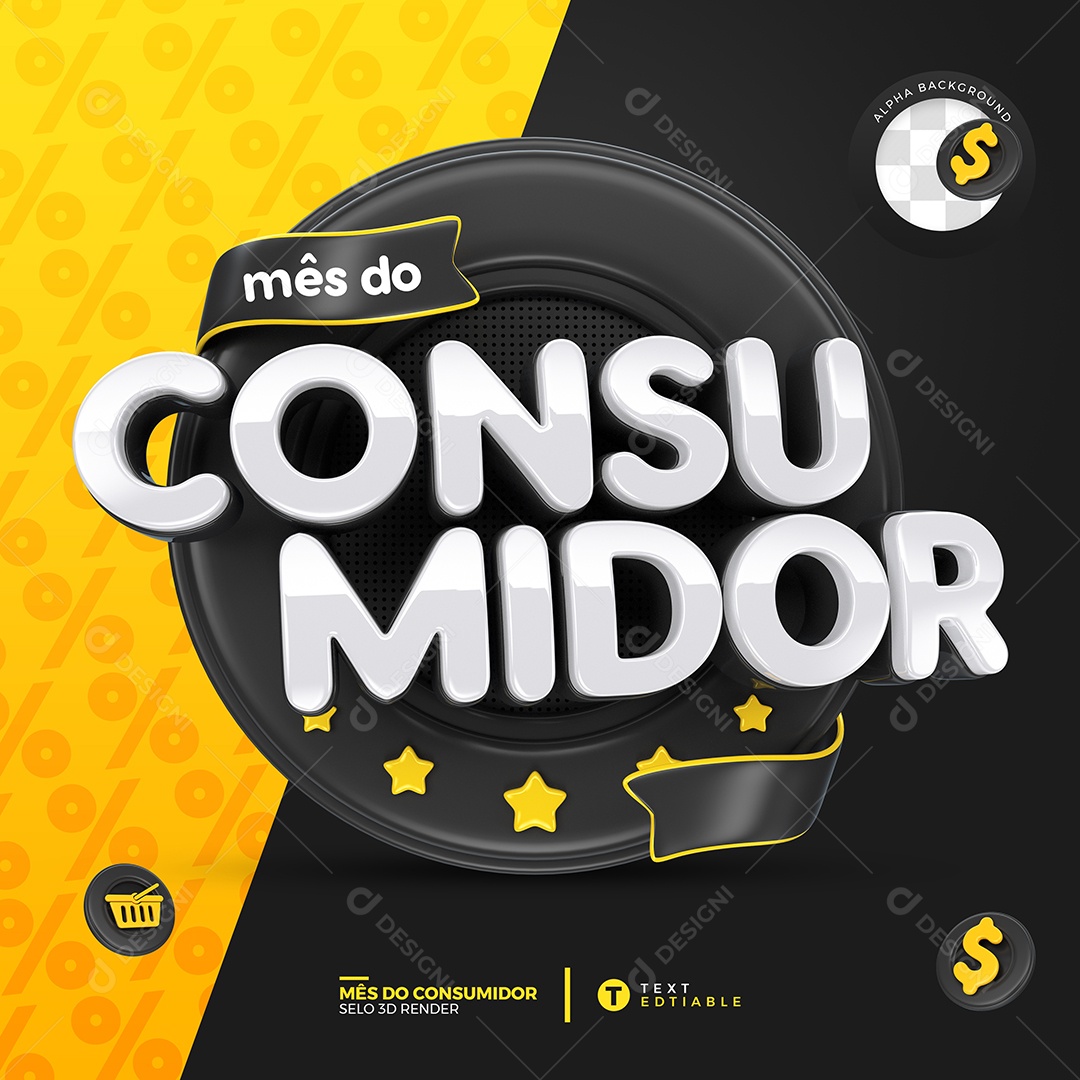 Mês do Consumidor Selo 3D Preto Para Composição PSD