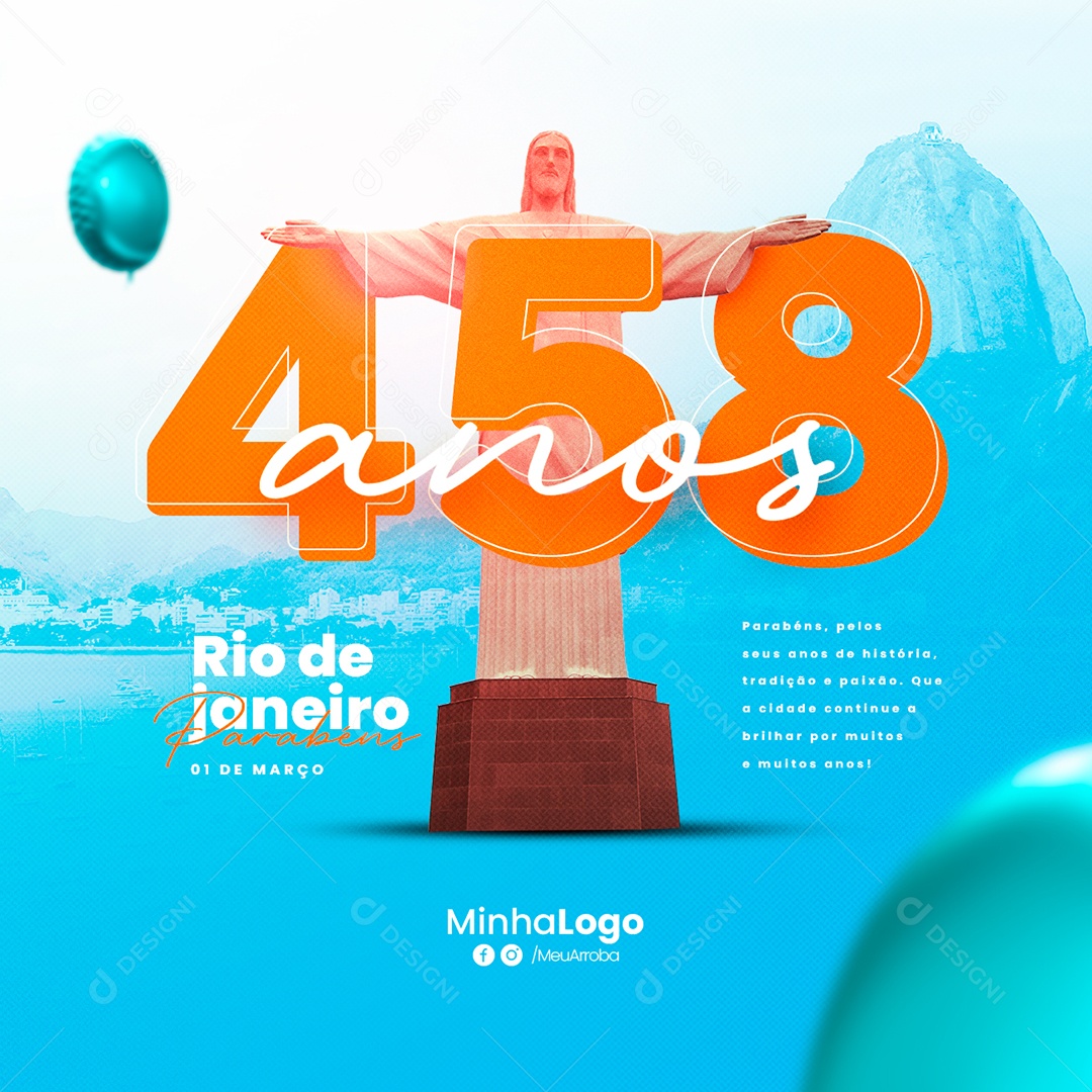 Rio de Janeiro Parabéns Pelos Seus 458 Anos 1 De Março Social Media PSD Editável