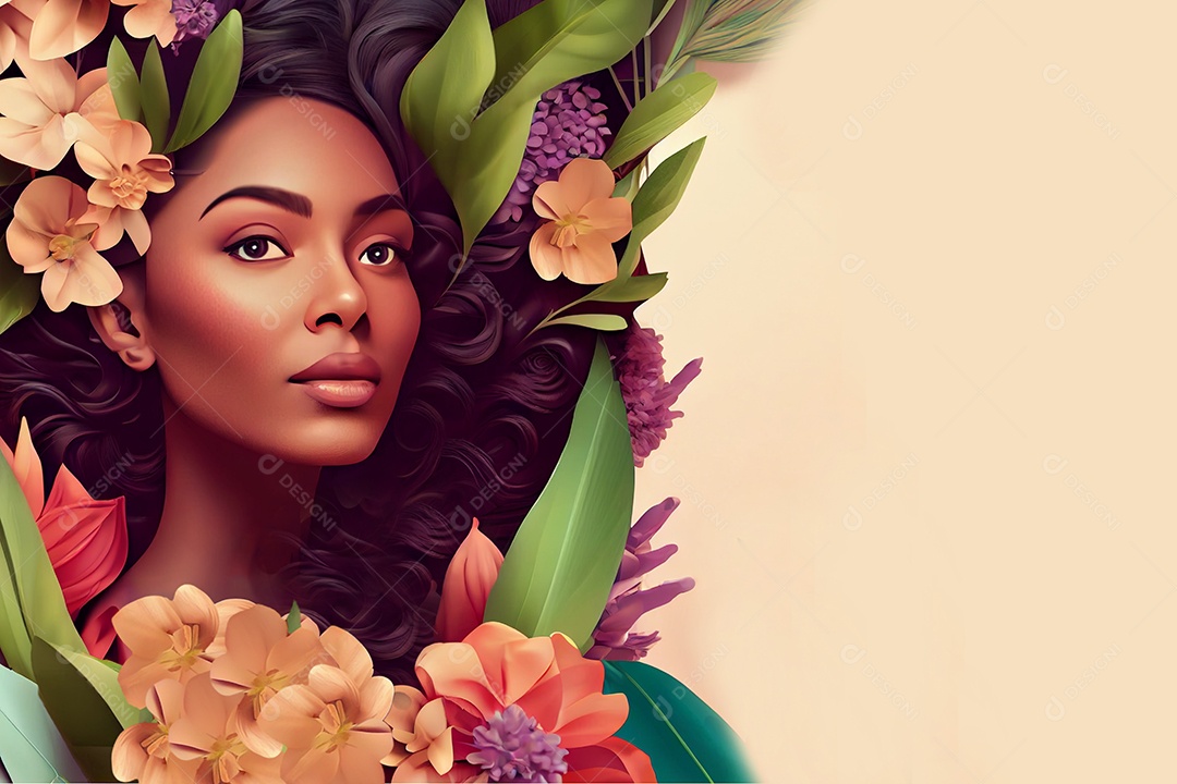 Jovem afro americana com flores no cabelo