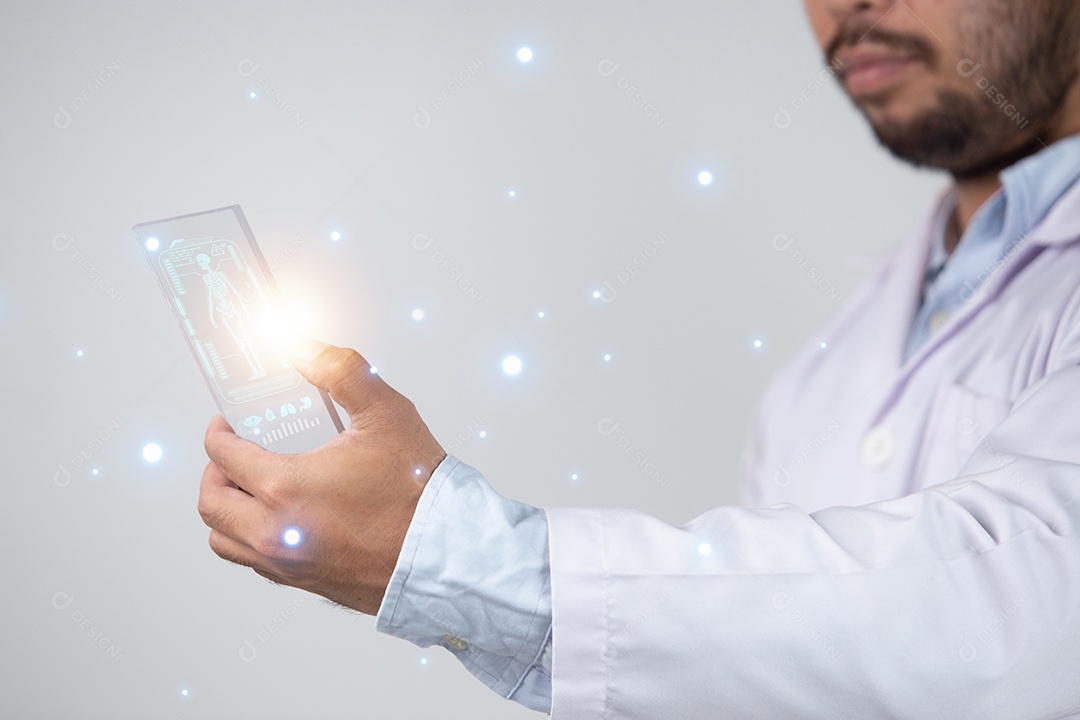 Médico usando renderização 3D de interface futurista médica digital