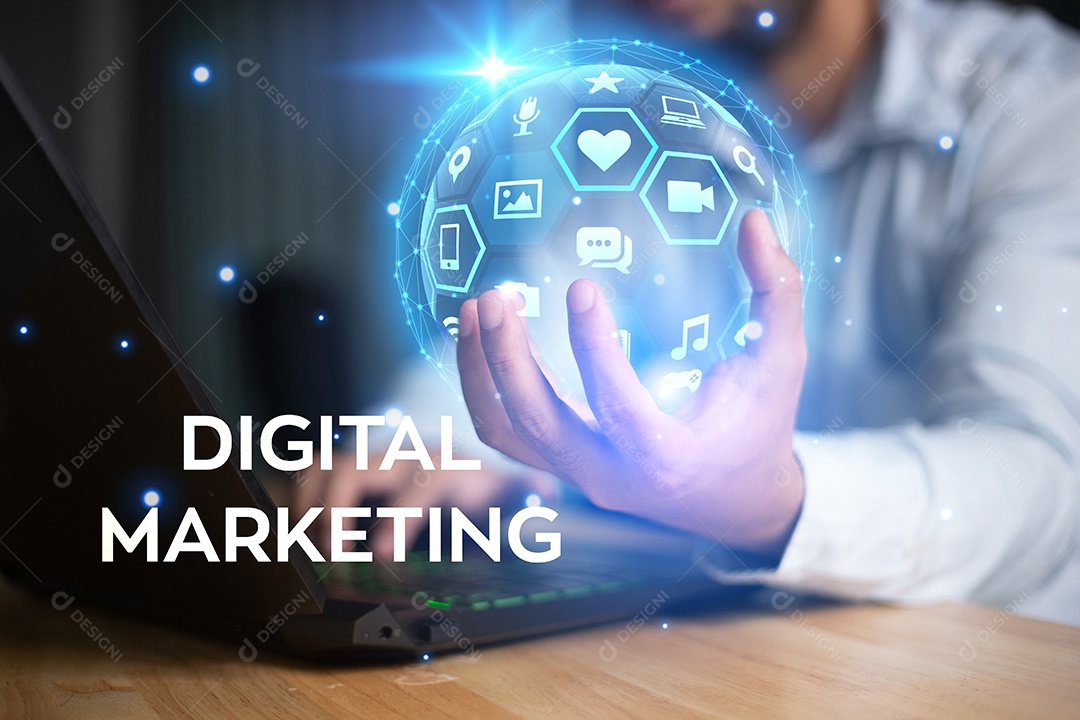 Conceito de tecnologia de marketing digital. Internet. On-line.