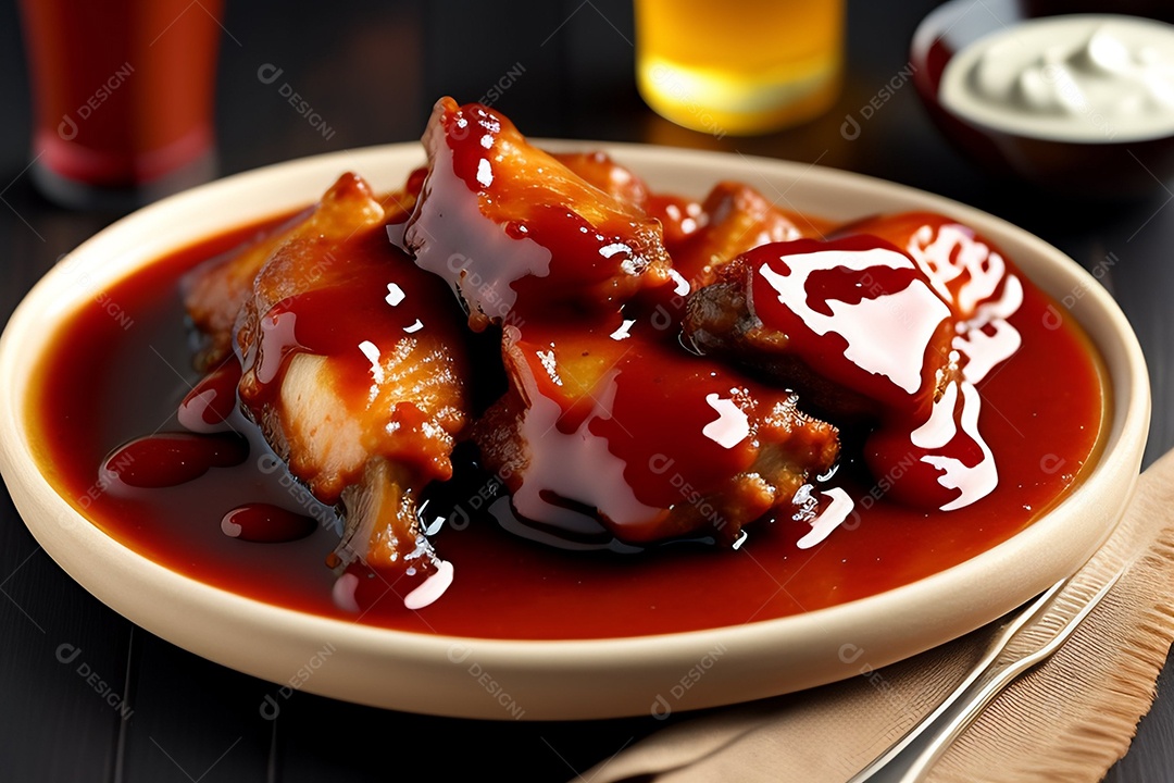 Delicioso frango com molho barbecue