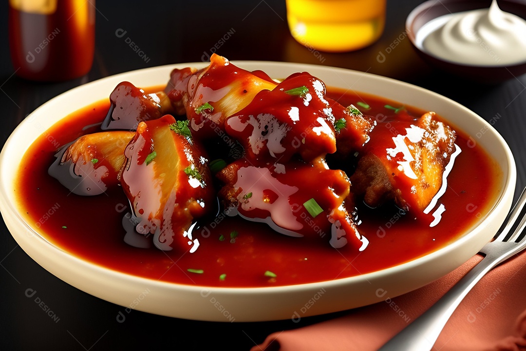 Delicioso frango com molho barbecue