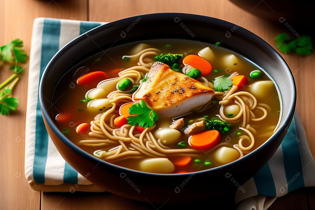 Deliciosa sopa com vegetais e frango