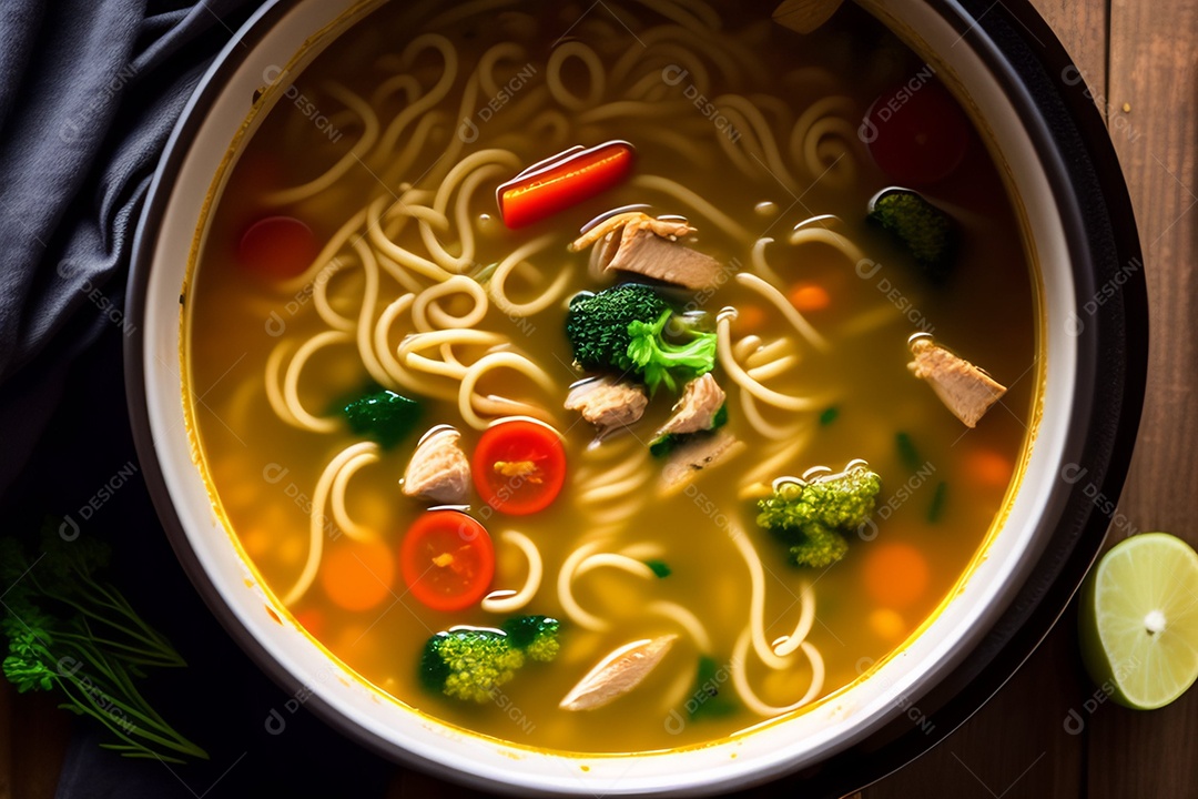 Deliciosa sopa com vegetais e frango