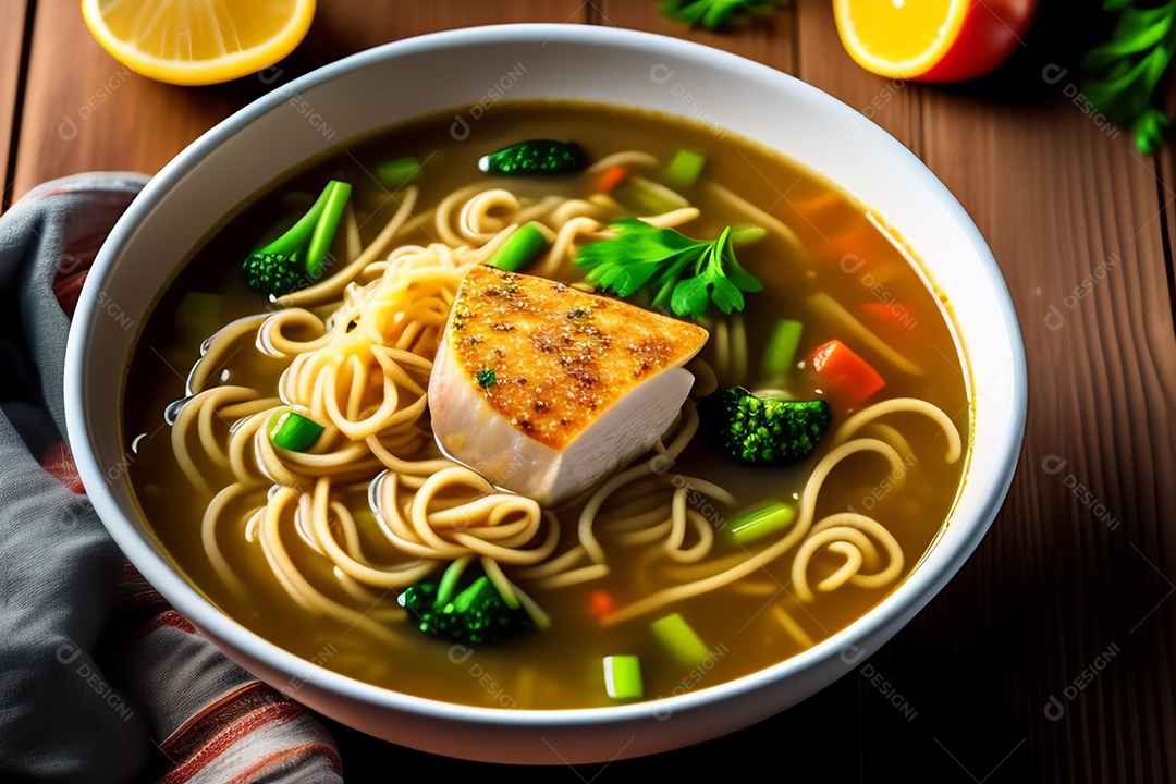 Deliciosa sopa com vegetais e frango