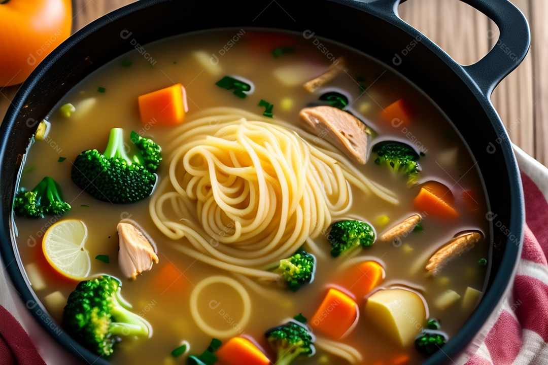 Deliciosa sopa com vegetais e frango