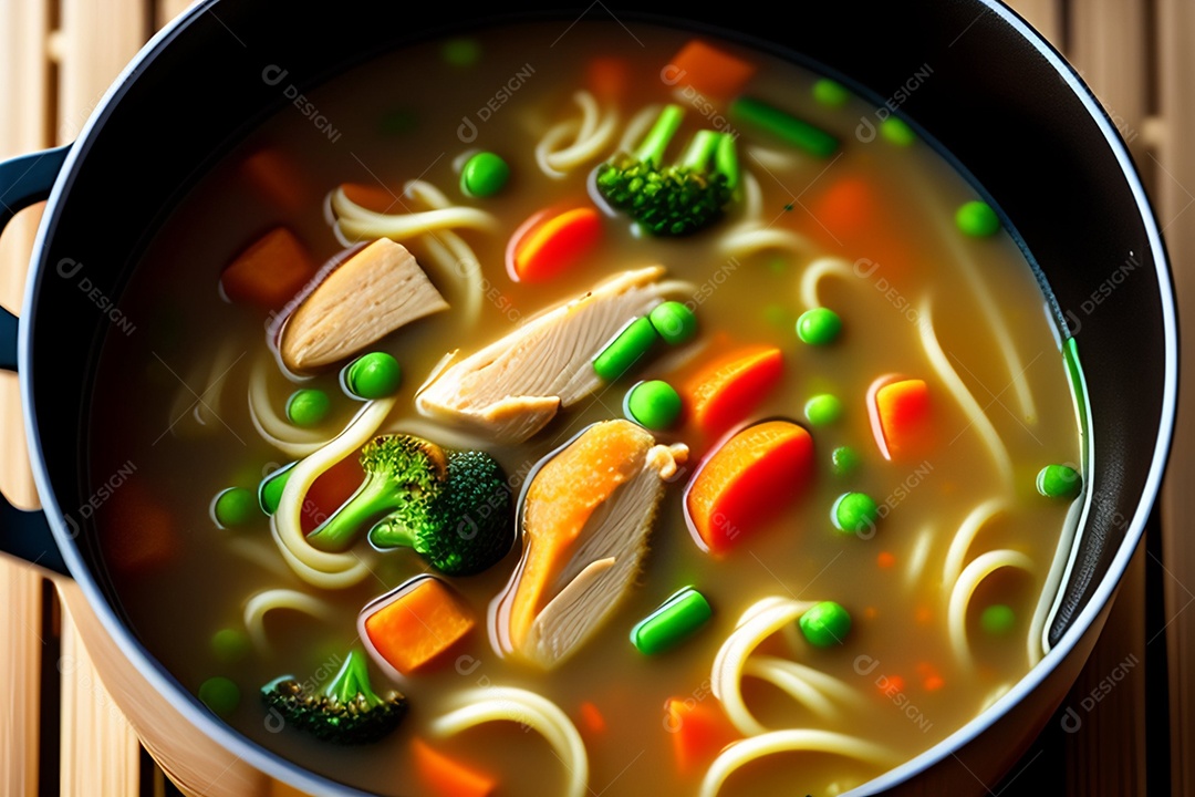 Deliciosa sopa com vegetais e frango