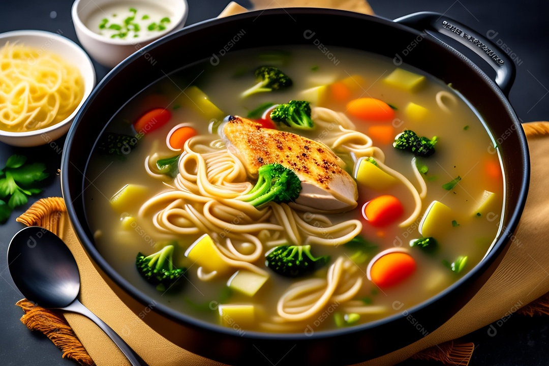 Deliciosa sopa com vegetais e frango