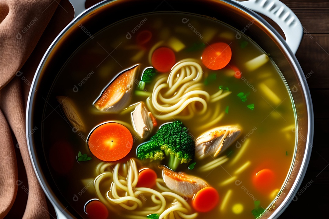 Deliciosa sopa com vegetais e frango