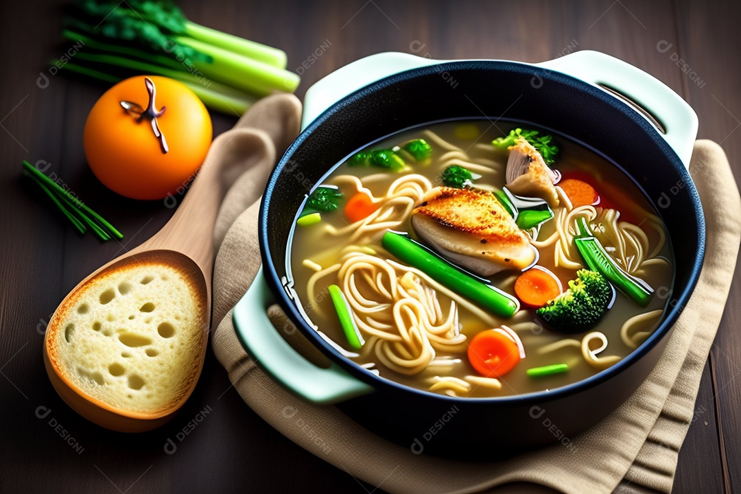 Deliciosa sopa com vegetais e frango