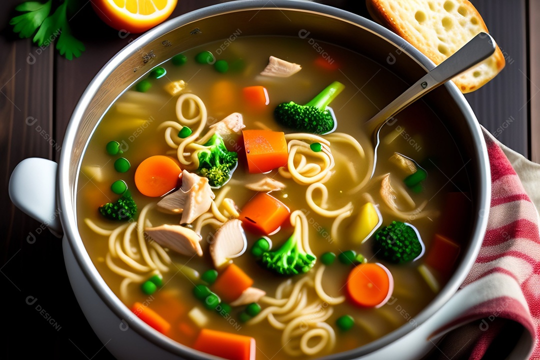 Deliciosa sopa com vegetais e frango