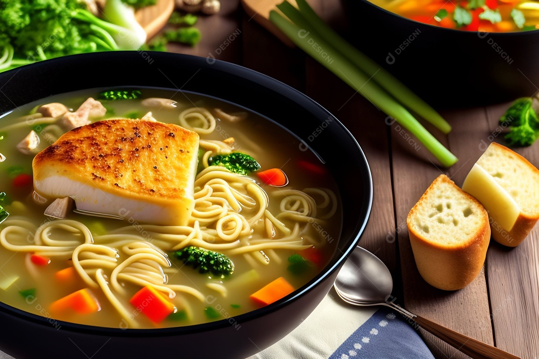 Deliciosa sopa com vegetais e frango