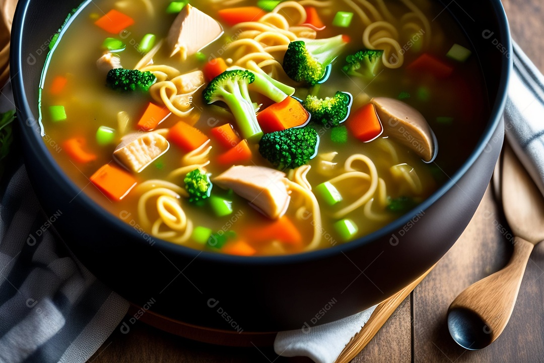 Deliciosa sopa com vegetais e frango