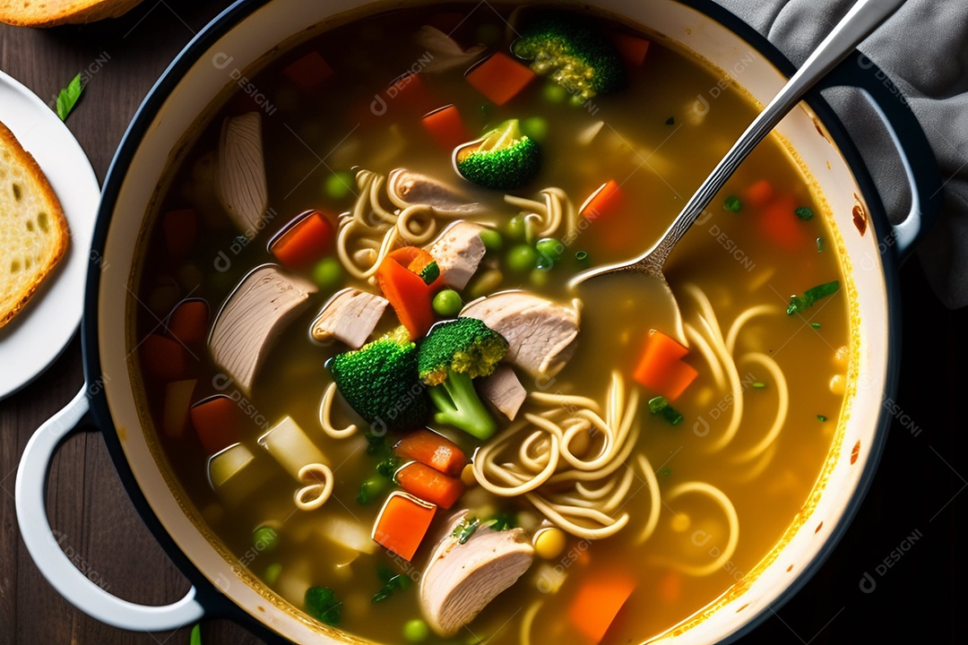 Deliciosa sopa com vegetais e frango