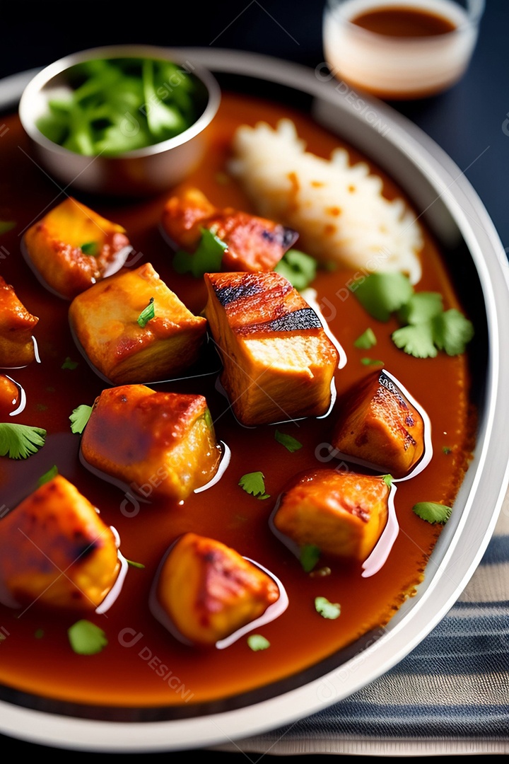 Deliciosa refeição de frango com acompanhamentos