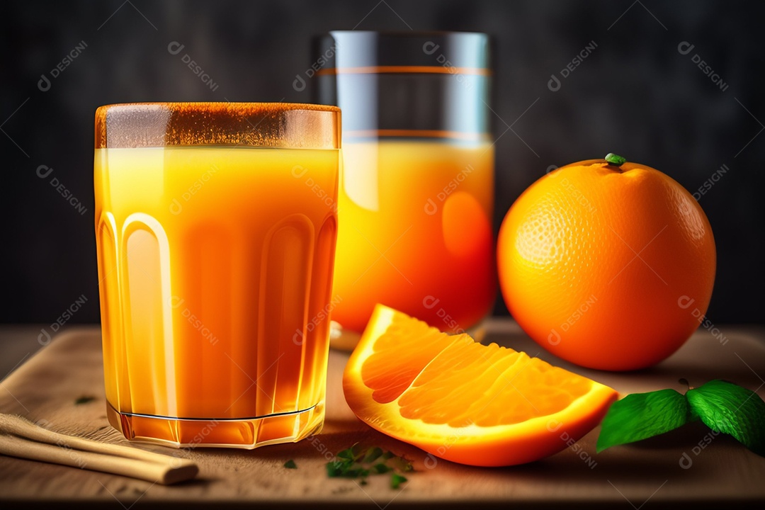 Suco de laranja fresco no copo