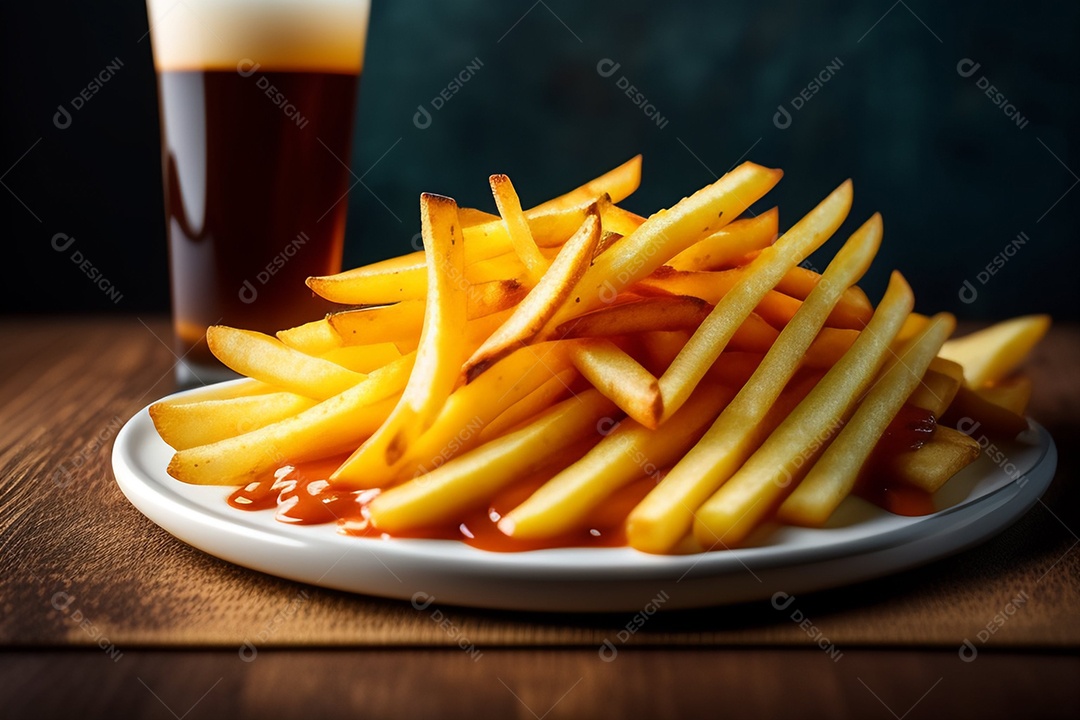 Vista frontal saborosas batatas fritas com molhos