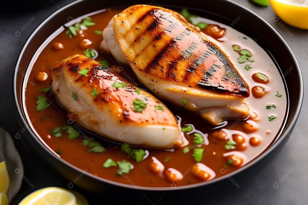 Delicioso frango grelhado com legumes