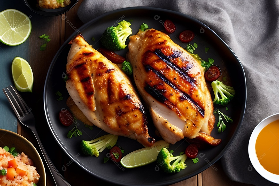 Delicioso frango grelhado com legumes