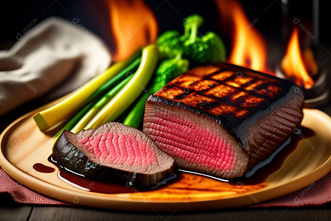 Deliciosa carne grelhada com vegetais