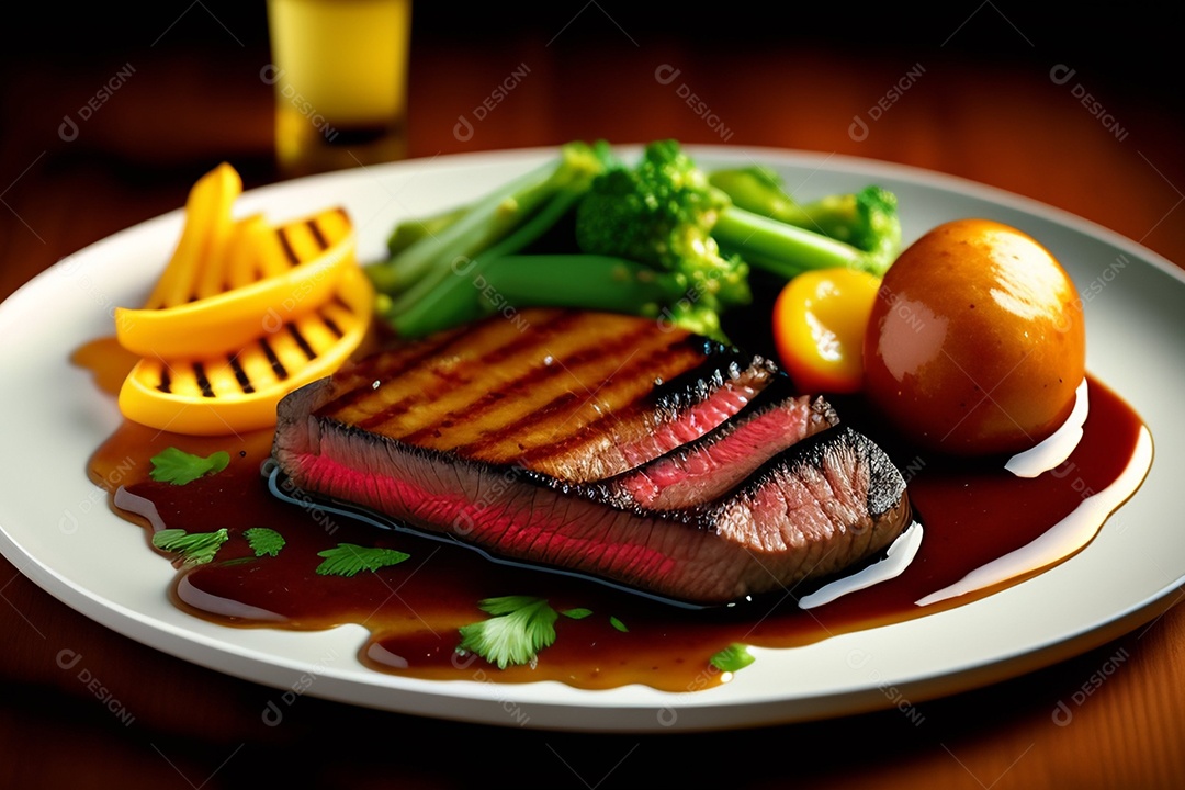 Deliciosa carne grelhada com vegetais