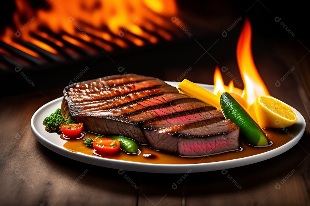 Deliciosa carne grelhada com vegetais