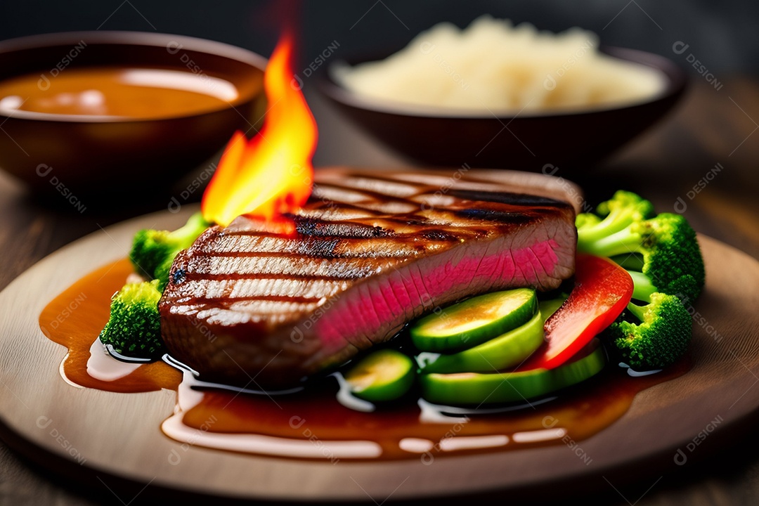 Delicioso bife grelhado com vegetais