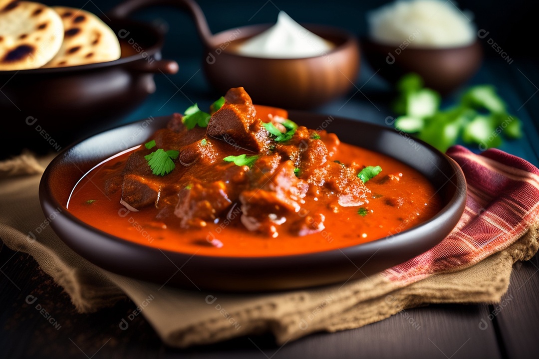 Carneiro estilo indiano ou gosht masala ou carne de cordeiro indiana