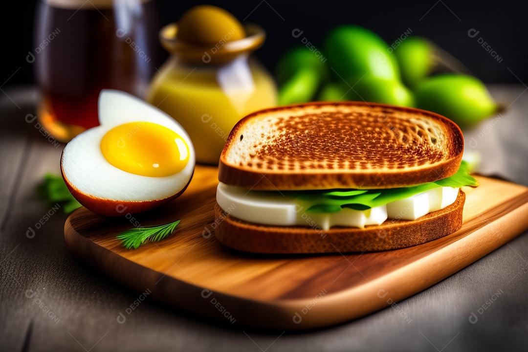 Sanduíche de pão de centeio com ovo cozido, queijo