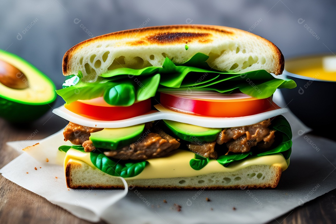 Saborosos sanduíches com ovo cozido, abacate e espinafre