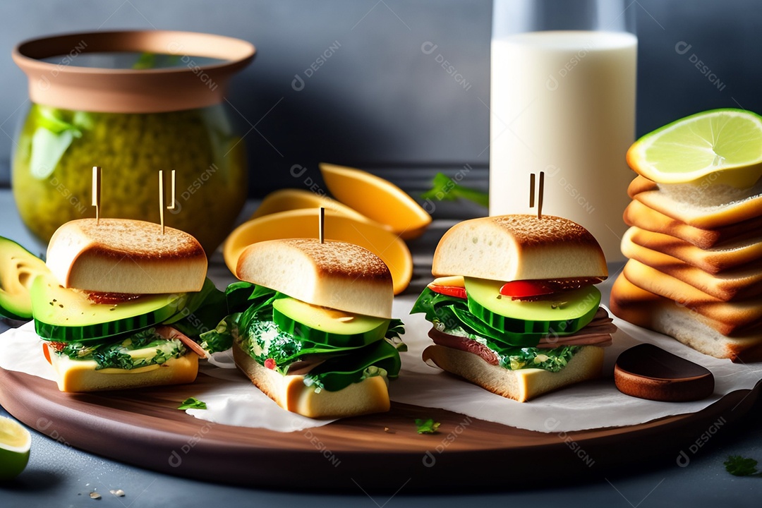 Saborosos sanduíches com ovo cozido, abacate e espinafre