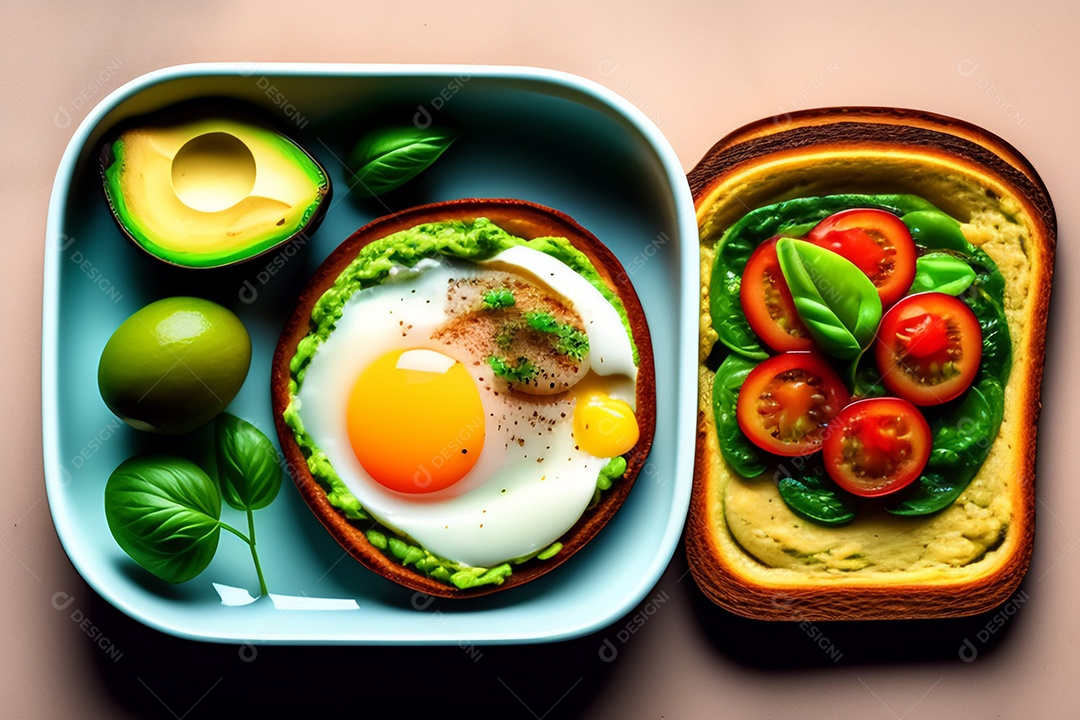 Vista superior torradas de abacate saudável café da manhã