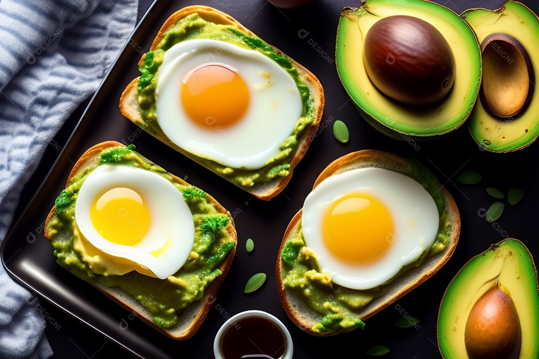 Vista superior torradas de abacate saudável café da manhã