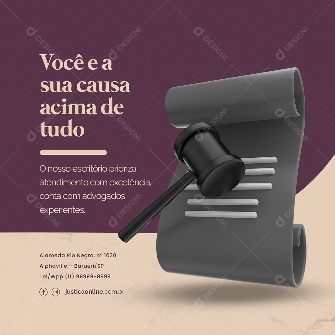 Você e a Sua Causa Acima de Tudo Advocacia Social Media PSD Editável