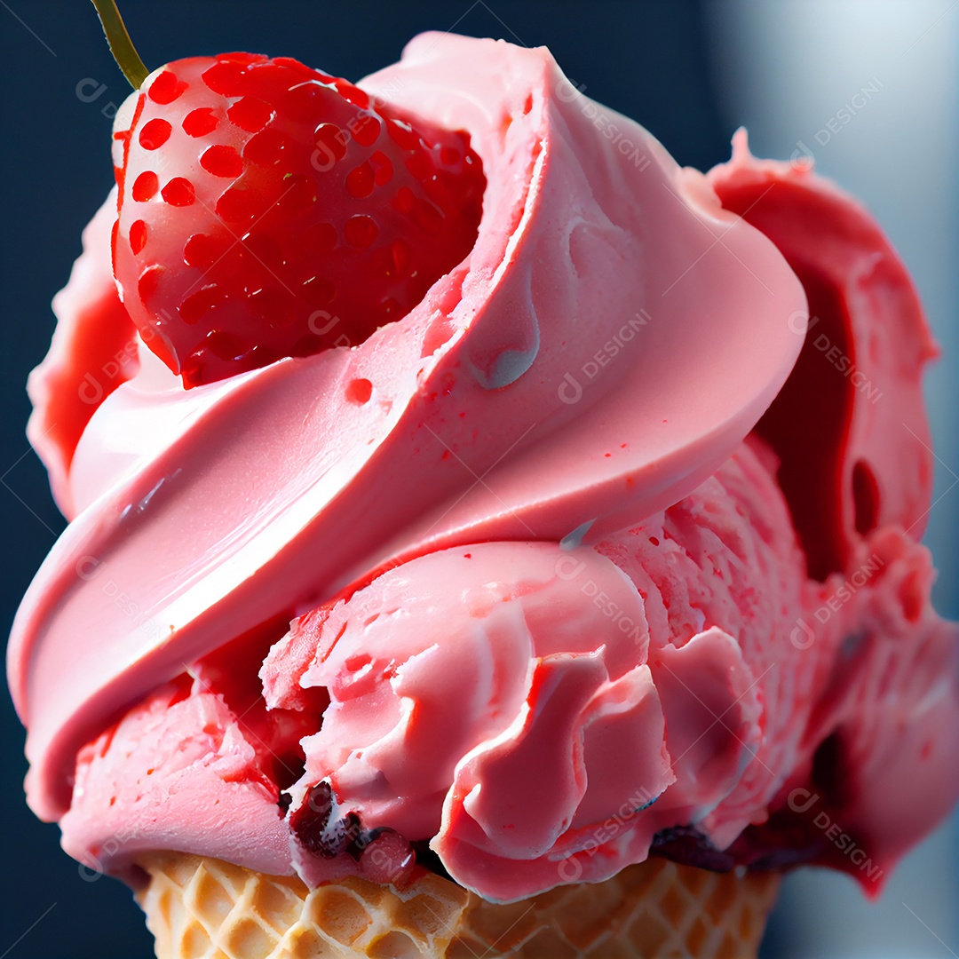 Ilustração 3D sorvete de morango