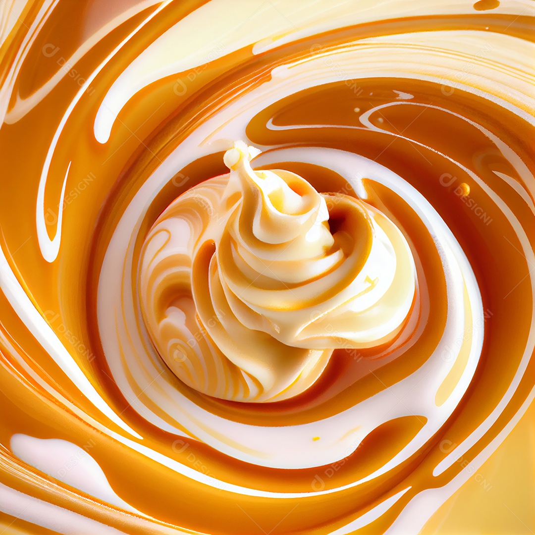 Ilustração 3D sorvete de caramelo com calda