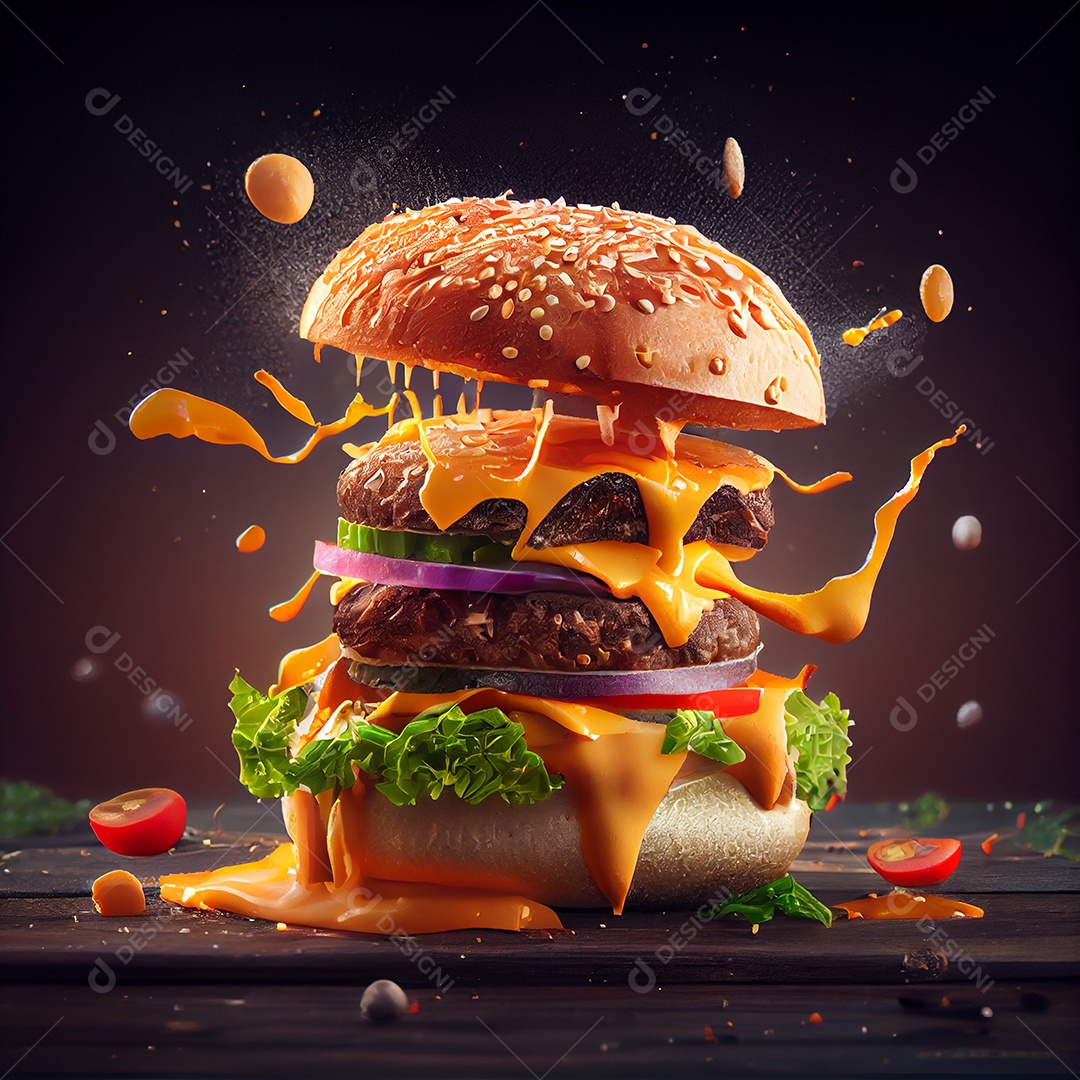 Ilustração 3D de um delicioso hambúrguer artesanal