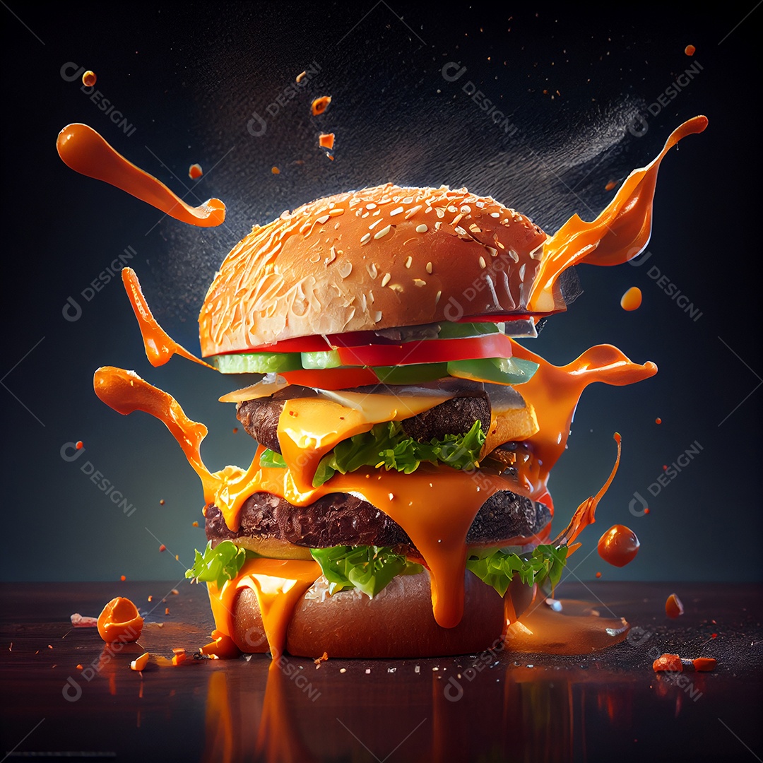 Ilustração 3D de um delicioso hambúrguer artesanal