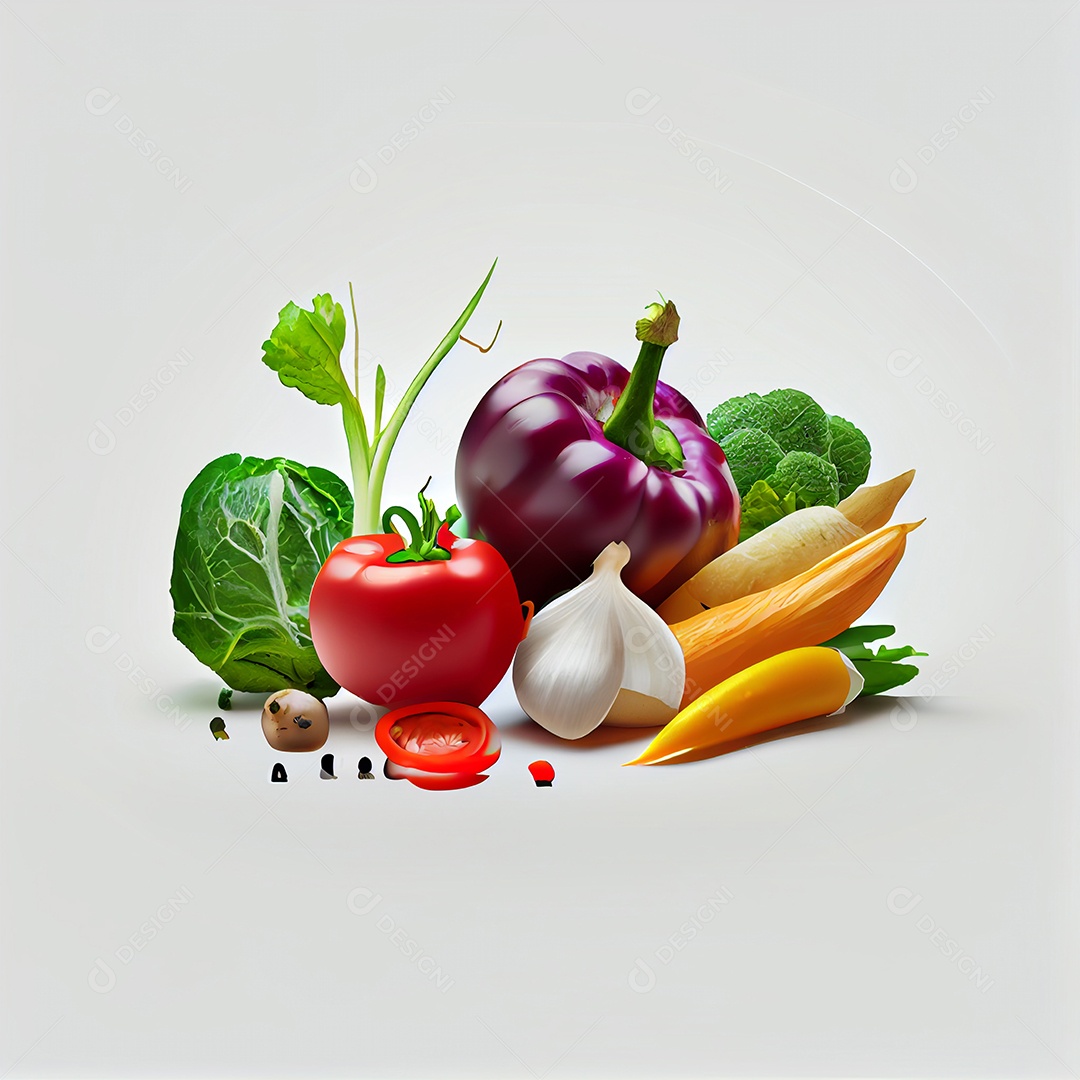 Verduras e legumes sobre fundo isolado