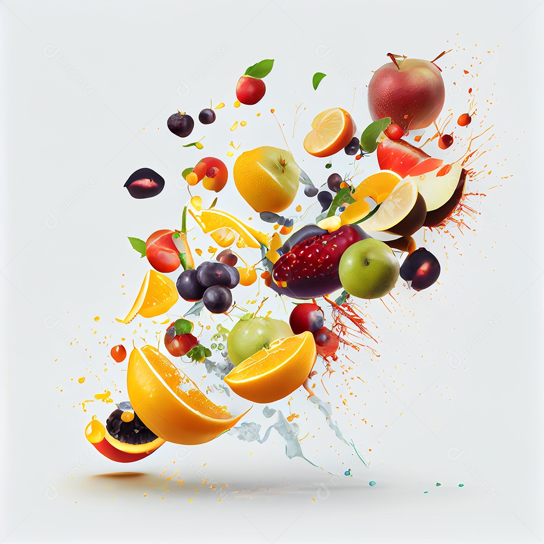 Frutas cortadas sobre fundo isolado