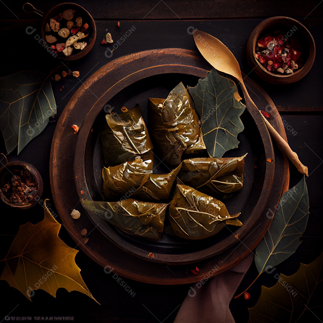 Tigela de comida sobre uma mesa de madeira